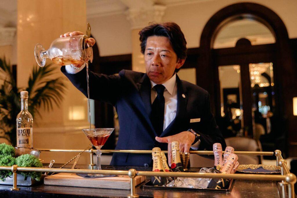 Mixologist preparing drink